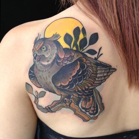 Tattoos - Traditional color owl tattoo, Gary Dunn, Art Junkies Tattoo - 76770